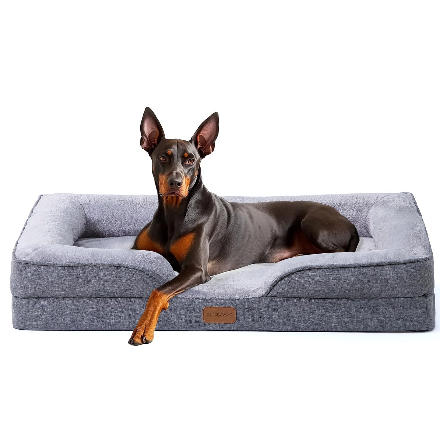 OUPEIWAWA Orthopedic Bolster Dog Bed – Gray