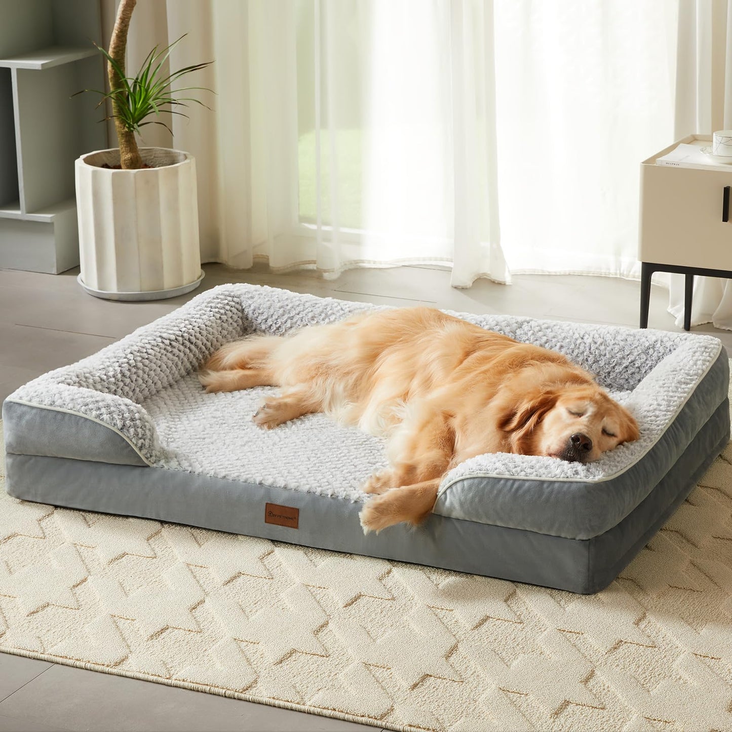 LNSSFFER Orthopedic Dog Beds for Large DogsSofa Bed Extra Dogs. Egg Crate Foam with Removable Washable Pillow CoverWaterproof Couch Anti-slip BottomPet Bed. Grey