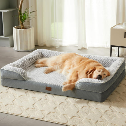 LNSSFFER Orthopedic Dog Beds for Large DogsSofa Bed Extra Dogs. Egg Crate Foam with Removable Washable Pillow CoverWaterproof Couch Anti-slip BottomPet Bed. Grey